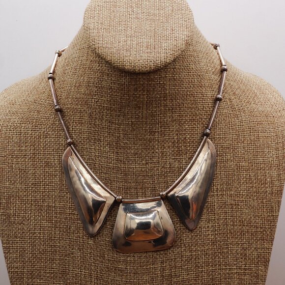 Vintage Native American Modernist Silver Bib Necklace Carlos Diaz Style 17" - Picture 2 of 13